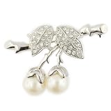 Faux Pearls Hanging From Tree Flower Pin Brooch
