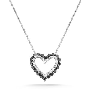 Buy 10k White Gold Black and White Diamond Heart Pendant (1 4 cttw I-J Color, I2-I3 Clarity), 18 by Amazon.com Collection