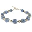 EXP Handmade Faceted Blue Lapis Lazuli Bracelet With Antiqued Silver Beads
