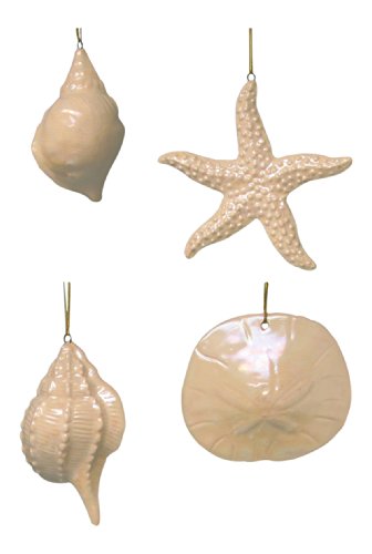 Set 4 Pearlized Ornaments, Shells, Starfish Sand Dollar Set 4 Pearlized Ornaments, Shells, Starfish Sand Dollar