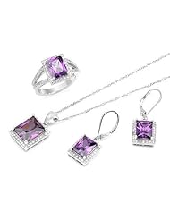 Sterling Silver 22.8 CTW Cubic Zirconias Ladies Jewelry Set. Ring Size 7. Length 27 in. Total Item weight 4.8 g.
