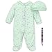 Little Me Newborn Rose Floral Footie, Baby Hat and Keychain Preemie, Green