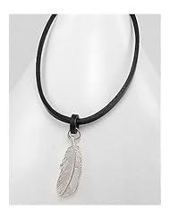 Black Feather Leather Necklace In White Base