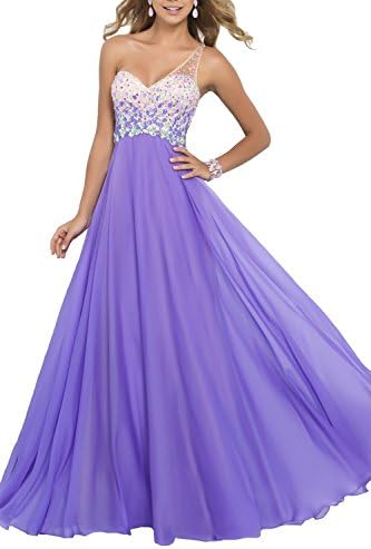 I Dream Dresses A-line Beaded One Shoulder Long Chiffon Prom Dresses 2015 US2 Violet