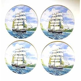 Sailing CLIPPER SHIPS absorbent stone COASTERS set 4 by Tribeca Blu