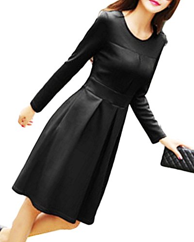 （コズーン）KO ZOON A27 ブラックフォーマル フレア ワンピース ひざ丈 長袖 黒ワンピース きれいめ