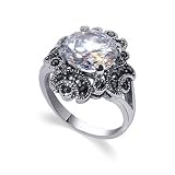 .925 Sterling Silver Marcasite Band Cubic Zirconia Ring