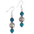 Handmade Teal Blue Crystal & Antiqued Silver Beaded Earrings