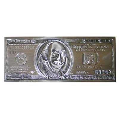 Cover image : CHROME ONE HUNDRED 100 DOLLAR BILL PLATE BELT BUCKLE