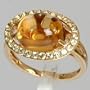 14k Yellow Gold 3.80 Ct Citrine Cabochon & Peridot Cocktail Ring