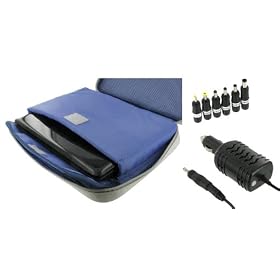 PCMS 2n1 Combo - Acer AOD250-1694 10.1-Inch Netbook Carrying Bag with 12v Car Charger - Pinn Series Silver / Blue