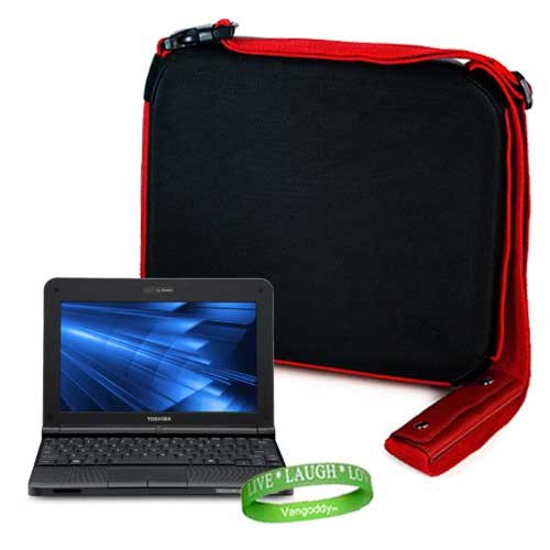 Best Price Toshiba Mini Netbook Case Hard Cube BLACK with Shoulder Strap and Attached Pocket for Toshiba Mini NB255-N245 10.1-Inch Netbook (Black Oynx) + Live * Laugh * Love Vangoddy Wrist Band!!!