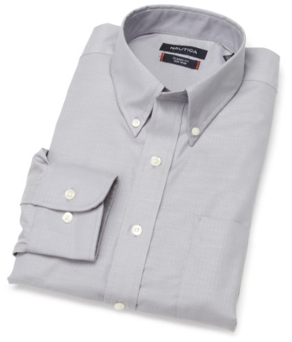  Nautica Men's Non Iron Solid Herringbone Button Down Collar Shirt