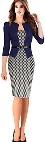 Eli FashionTM False Two-piece Geometric Pattern Printing Wear to Work Pencil Dress (L)