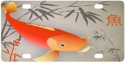 Japanese Fancy Carp Koi Fish Strong And Durable Aluminum Car Metal License Plate Frame for Women/Men Four Holes Tag 12" X 6"