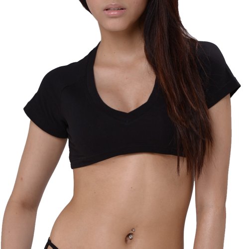 S-ZONE Summer Sexy Crop Tops, For Womens,Stretchy Cotton,Short Sleeve Black US XS=Tag size M