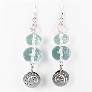 Fern Leaf Dangle Earrings in Sterling with Blue Quartz Gemstones and Swarovski Crystal, #7459