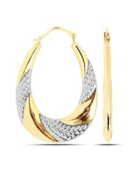 14K Yellow Gold Oval Swirl Hoop Earrings (30 x 40 mm)