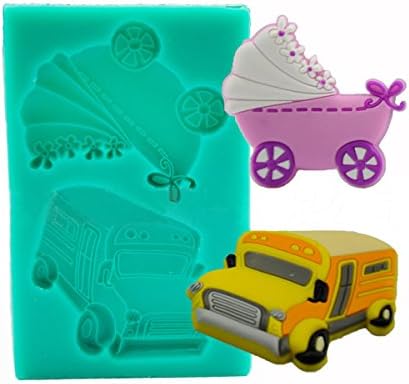 Baby Carriage Trolley Car School Bus Vehicle Silicone Wedding Cake Mold Decorating Mould