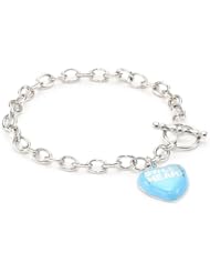 Sweetheart Jewelry Sterling Silver One 17mm Colored Enamel Love You Charm Bracelet