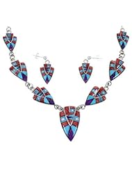 Red Oyster Shell Multicolor Sterling Silver Link Necklace Set NS4122