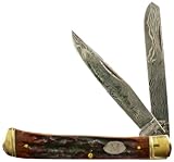Marbles Outdoors Knives 267 Etched Damascus Series - Trapper Pocket Knife with Stag Bone Handles