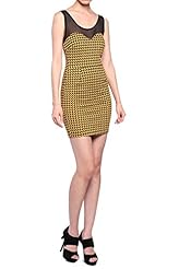 Scoop Neck Houndstooth Print Cotton Mesh Cocktail  Dress