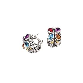 18K Yellow Gold and Sterling Silver 3 ct. Multicolor Gemstone Fashion Earrings