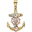 14K Tri-Color Gold Mariner's Crucifix Pendant - 27.00x20.75mm