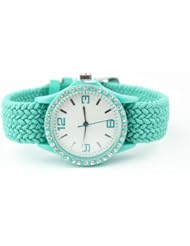 Geneva Ladies Watch with Rhinestone Face and Threaded Adjustable Band Teal