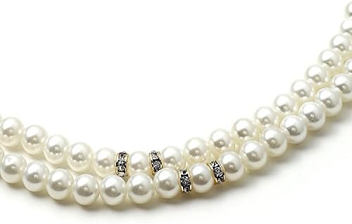 Greatmate Silver Crystal 1 Row White Pearl Strands Necklace with 4 Gold Plated Crystal Rhinestone Ring