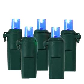 Set of 20 Battery Operated LED Wide Angle Blue Christmas Lights - Green Wire by VCO