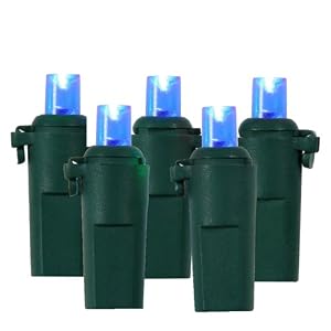 Set of 20 Battery Operated LED Wide Angle Blue Christmas Lights - Green Wire by VCO