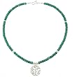 Round Cut Out Family Tree of Life Pendant in Sterling Silver on an Emerald Gemstone Bead Choker Necklace, 16" Length, #7824