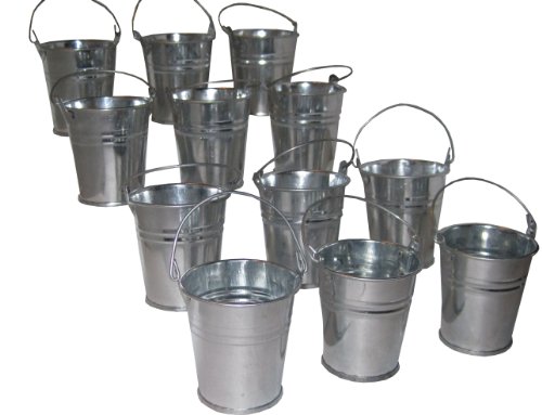 Hortense B. Hewitt Wedding Accessories Favor Holders, Miniature Galvanized Tin Buckets, 12 Count