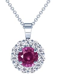 Platinum Round Cut Pink Sapphire And Round Diamond Pendant