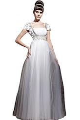 A-line Chiffon/Organza/Satin Sequined Beaded Cocktail Floor Length Short Sleeves Square Neck Homecoming Dress/Pageant Dress/Prom Dress/Party Dress/Wedding Dress 