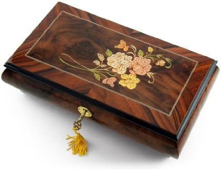 Gentle 30 Note Roses with Rosewood Frame Musical Jewelry Box with 30 Note Tune-When You Wish Upon A Star