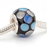 Murano Style Glass Lampwork Bead Fits Pandora Black With Blue Dots 14mm (1)