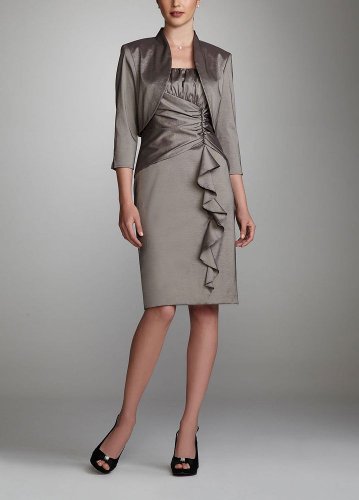 David's Bridal Two Piece Ruched Taffeta Dress with Jacket Style 029770