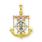14k Tri-color Diamond-cut & Textured Mariner's Cross Pendant