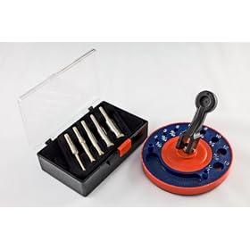 5pc Diamond Hole Drill Bit set w  8 Hole Guide (5 32, 1 4, 5 16, 13 32, 15 32) by 