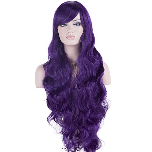 DAOTS 32" Cosplay Wigs Long Hair Heat Resistant Curly Wave Hairs for Women (purple)