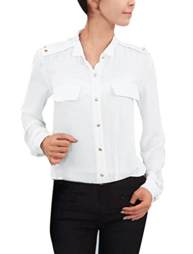 Allegra K Women Long Sleeve Button Down Semi Sheer Casual Shirts