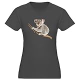 Artsmith, Inc. Women's Fitted T-shirt Dark Koala Bear on Branch - Asphalt, Medium
