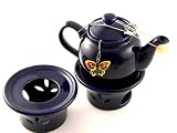 Ceramic Tea Candle Teapot Warmer, Royal Blue