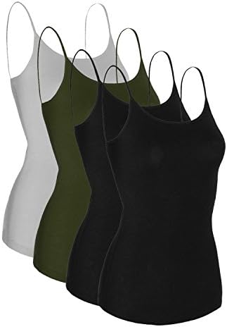Mabssi Women's Soft Stretchy Solid Color Cami Tank Top 4 Pack, Small