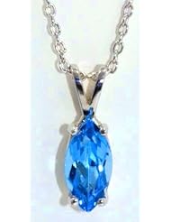 GENUINE LONDON BLUE TOPAZ MARQUISE PENDANT WHITE GOLD QUALITY