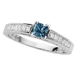 14K White Gold 2/3 ct. Princess Cut Diamond Engagement Ring with Blue Center Diamond (G-H Color, SI2-I1 Clarity)