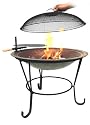 Small Outdoor Dual Purpose Damascus Barbeque Fire Bowl with Protective Spark Guard